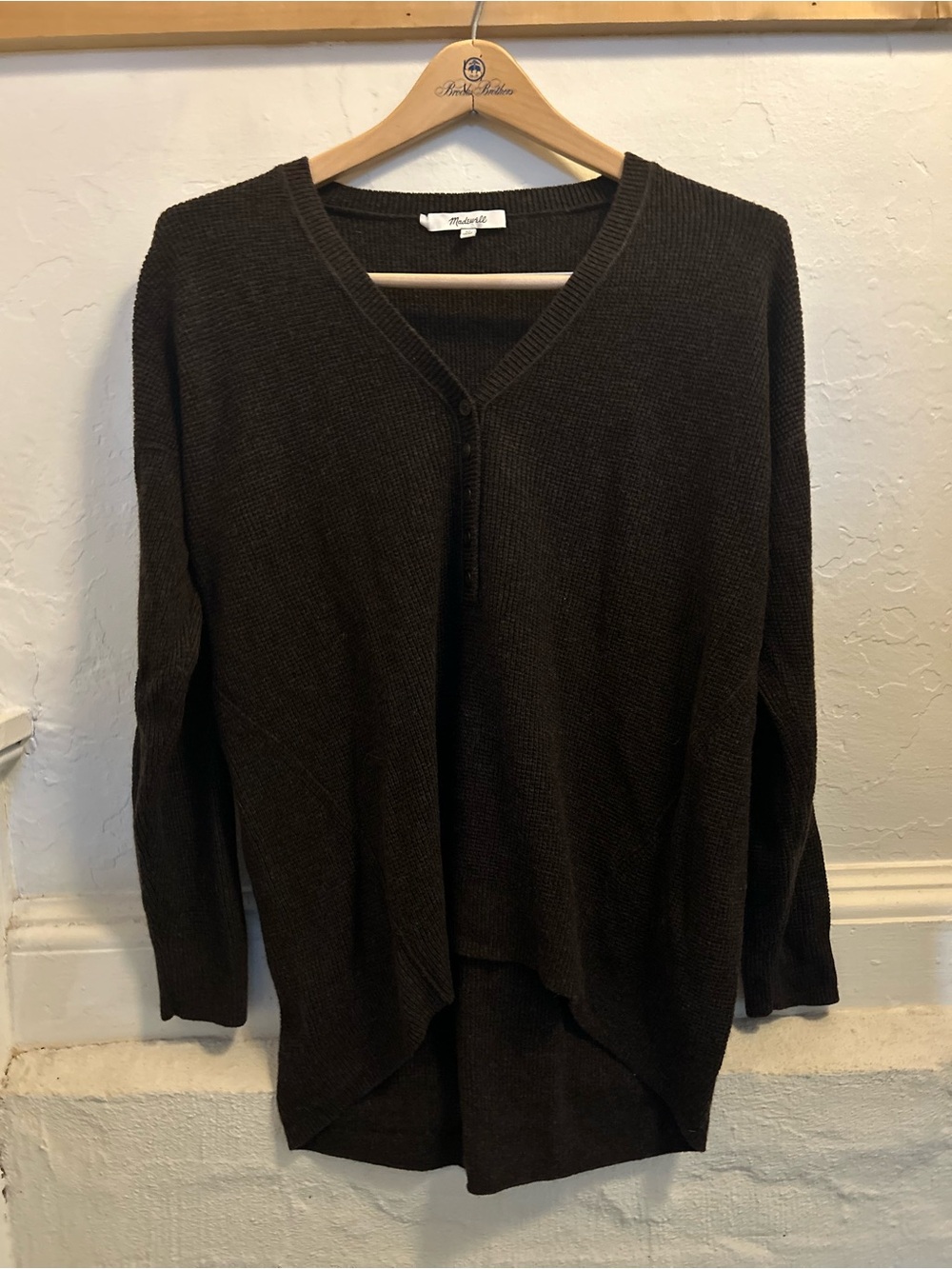 Madewell Chocolate Brown Waffle V-Neck Lightweight Knit Sweater